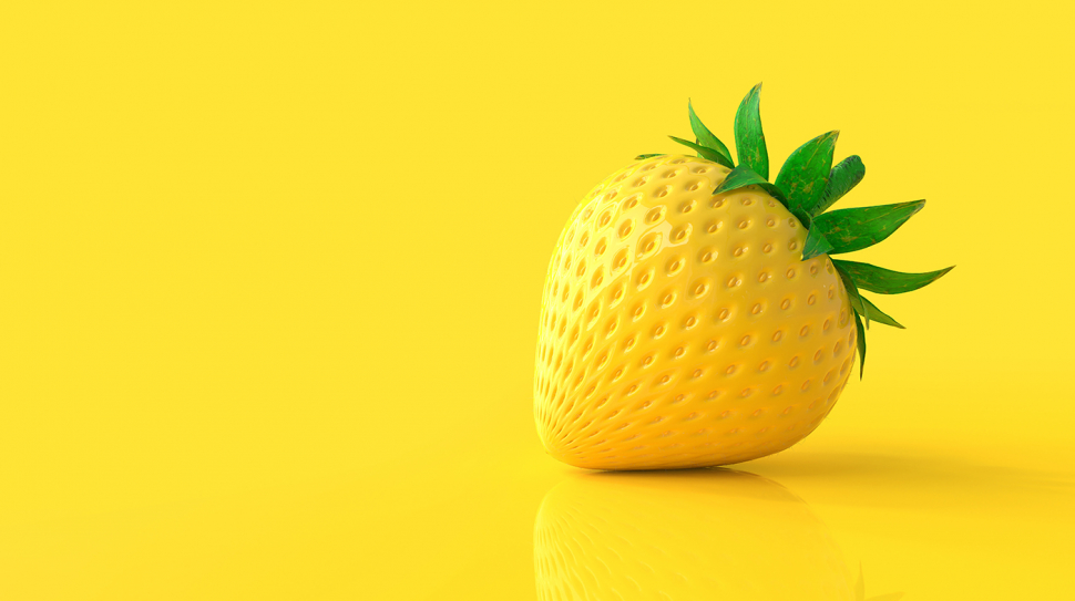 Yellow strawberry and copy space for your text. minimal idea concept, 3D Render.